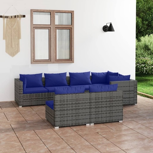 Garden Lounge Set with Cushions Grey Poly Rattan