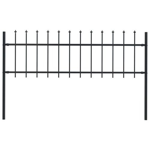 Garden Fence with Spear Top Steel Black