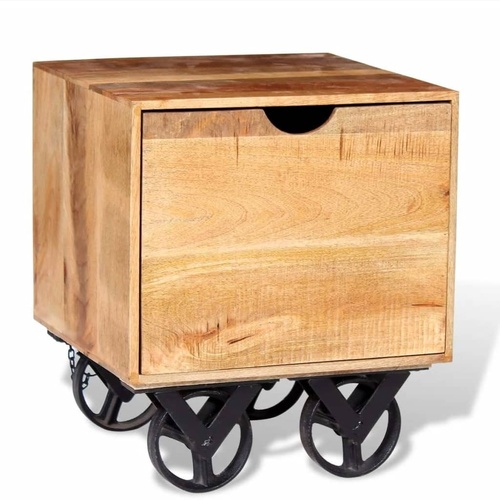Whakatane Side Table with Drawer Wheels Mango Wood 40x40x45 cm