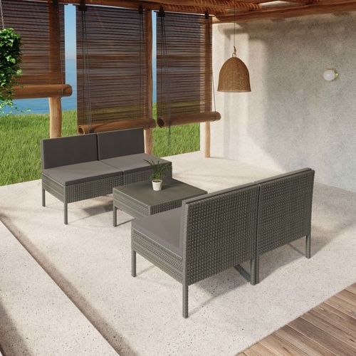 Garden Lounge Set with Cushions Poly Rattan Grey