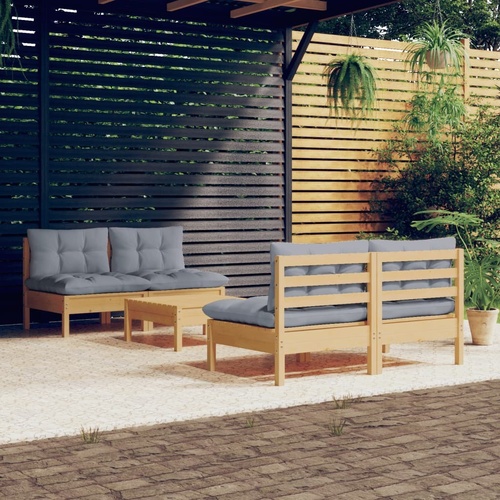 5 Piece Garden Lounge Set with Cushions Pinewood