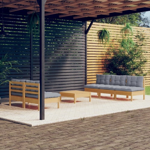 6 Piece Garden Lounge Set with Cushions Pinewood