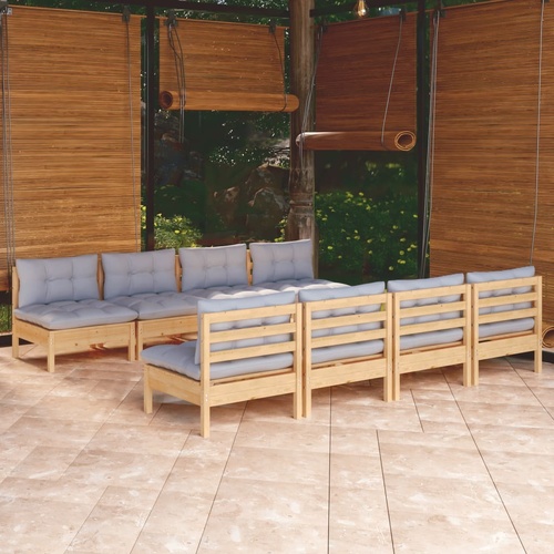 9 Piece Garden Lounge Set with Cushions Solid Pinewood
