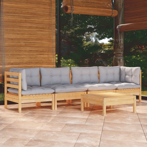 5 Piece Garden Lounge Set with Cushions Solid Pinewood
