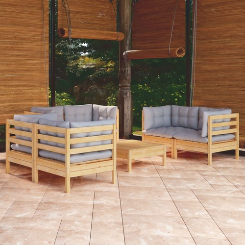 7 Piece Garden Lounge Set with Cushions Solid Pinewood
