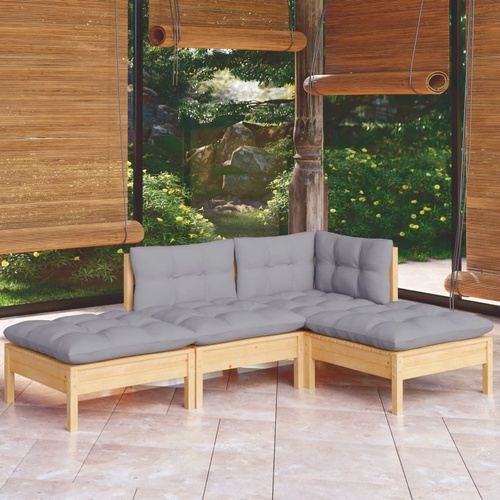 4 Piece Garden Lounge Set with Cushions Solid Pinewood