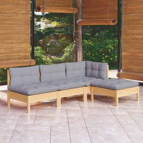 4 Piece Garden Lounge Set with Cushions Pinewood