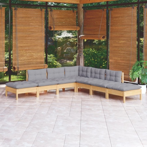 7 Piece Garden Lounge Set with Cushions Pinewood