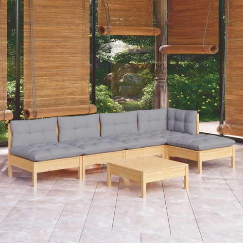 6 Piece Garden Lounge Set with Cushions Pinewood