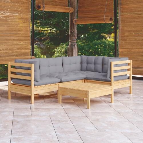 5 Piece Garden Lounge Set with Cushions Pinewood