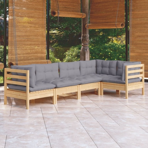 5 Piece Garden Lounge Set with Cushions Pinewood