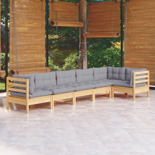 6 Piece Garden Lounge Set with Cushions Pinewood