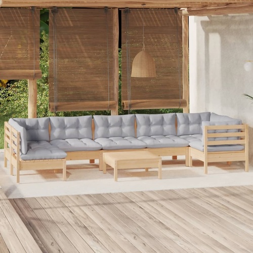 8 Piece Garden Lounge Set with Cushions Pinewood