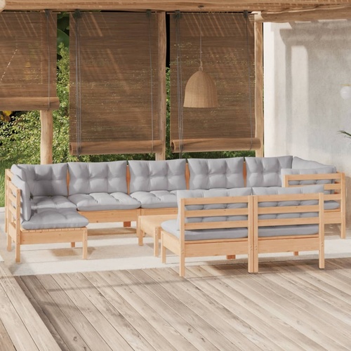 10 Piece Garden Lounge Set with Cushions Solid Pinewood