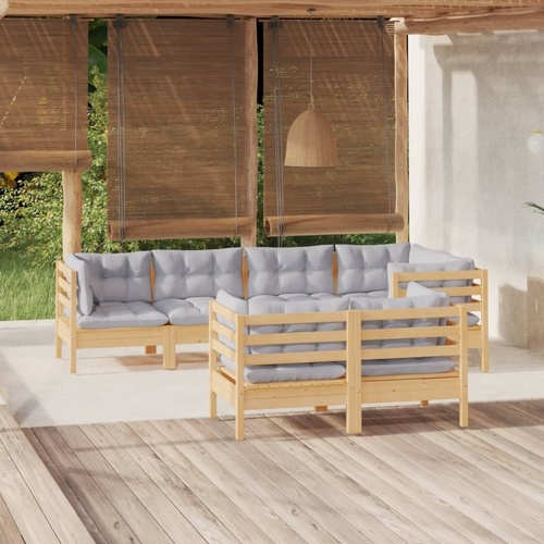 7 Piece Garden Lounge Set with Cushions Solid Pinewood