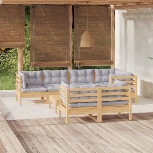 8 Piece Garden Lounge Set with Cushions Solid Pinewood