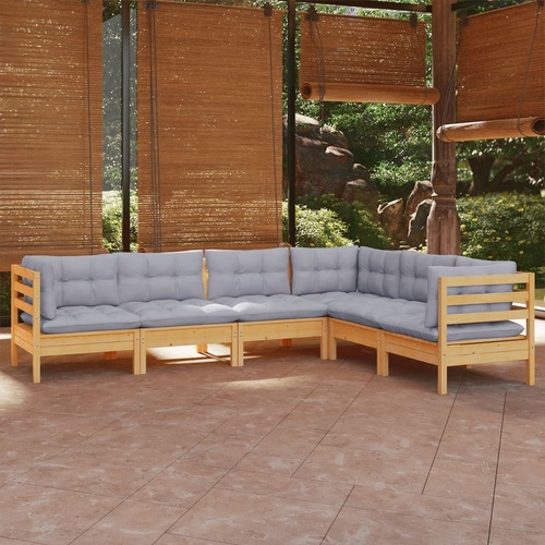 6 Piece Garden Lounge Set with Cushions Solid Pinewood
