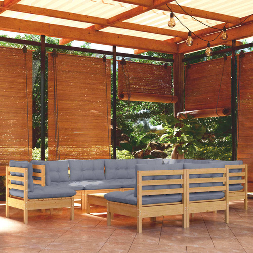10 Piece Garden Lounge Set with Cushions Solid Pinewood
