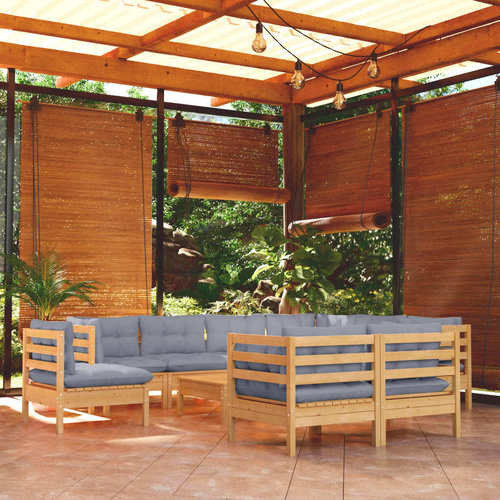 10 Piece Garden Lounge Set with Cushions Solid Pinewood