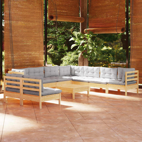 10 Piece Garden Lounge Set with Cushions Solid Pinewood