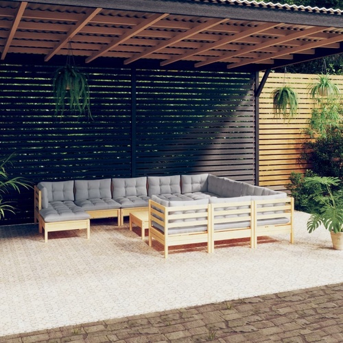 12 Piece Garden Lounge Set with Cushions Pinewood