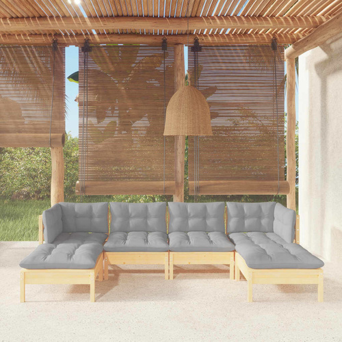 6 Piece Garden Lounge Set with Cushions Pinewood