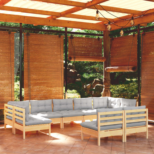 9 Piece Garden Lounge Set with Cushions Solid Pinewood