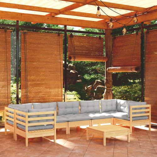 8 Piece Garden Lounge Set with Cushions Pinewood
