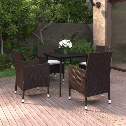 Garden Dining Set with Cushions Poly Rattan and Glass