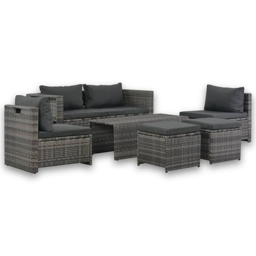 6 Piece Garden Lounge Set with Cushions Poly Rattan