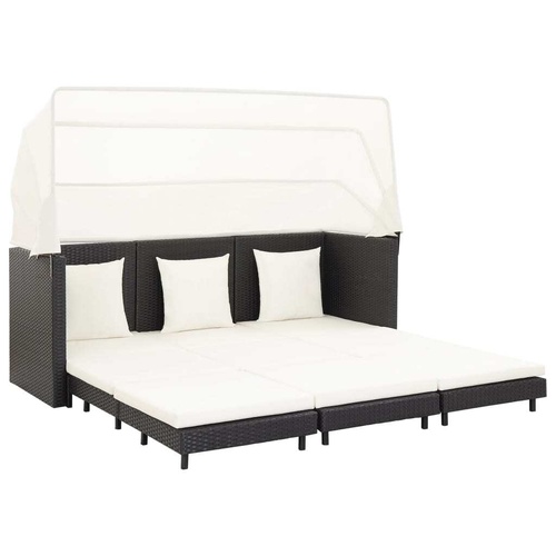 Extendable 3-Seater Sofa Bed with Roof Poly Rattan