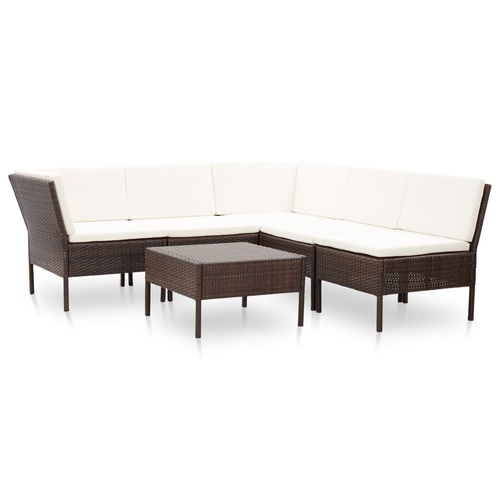 6 Piece Garden Lounge Set with Cushions Poly Rattan