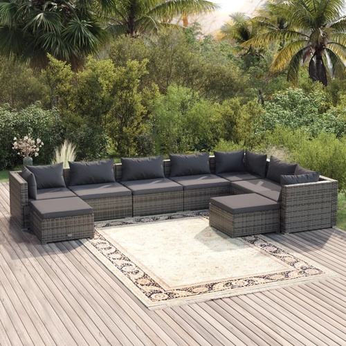 Garden Lounge Set with Cushions Poly Rattan Grey