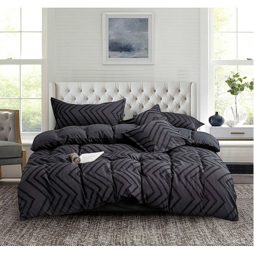 Tufted Boho Wave Jacquard Black Duvet Doona Quilt Cover Set