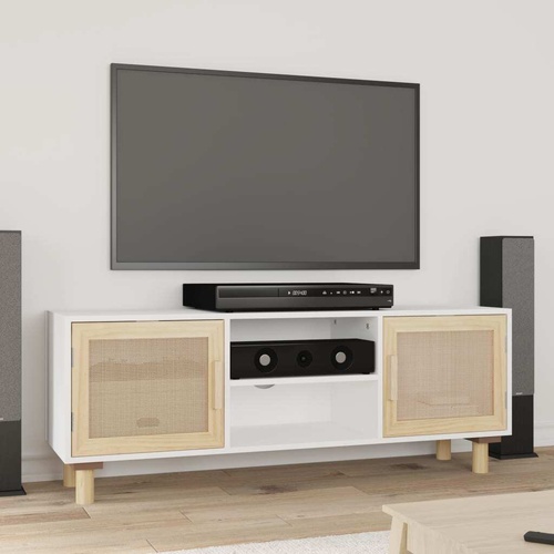 Carlos TV Cabinet 105x30x40 cm Solid Wood Pine&Natural Rattan