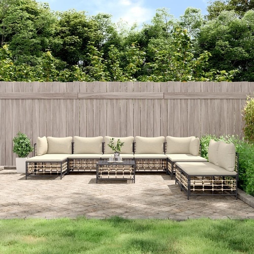 10 Piece Garden Lounge Set With Cushions Anthracite Poly Rattan