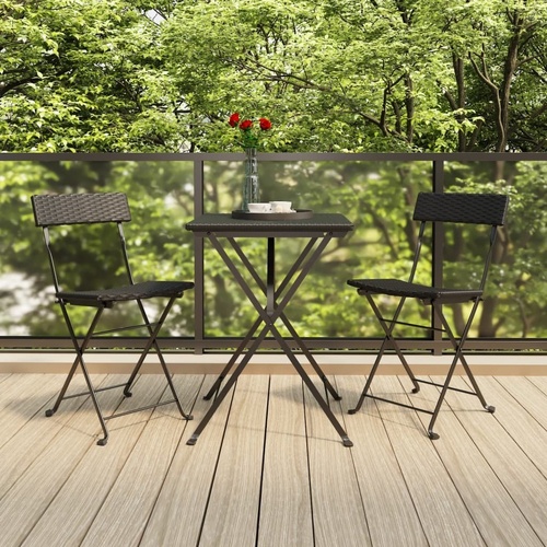 Folding Bistro Set Black Poly Rattan