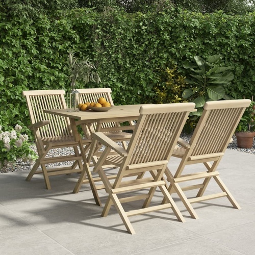Garden Dining Set Grey Solid Wood Teak