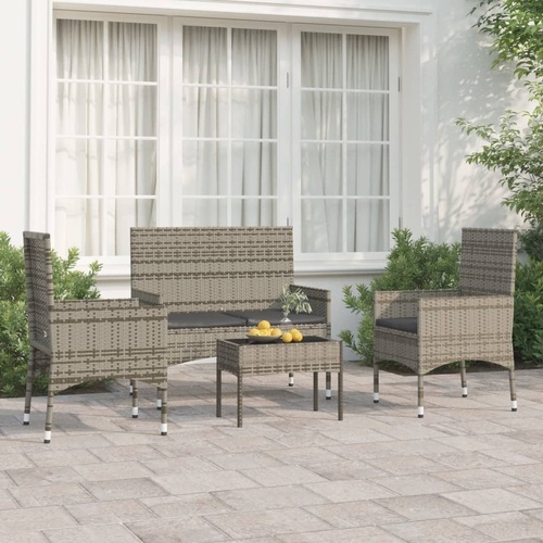 4 Piece Garden Lounge Set with Cushions Poly Rattan