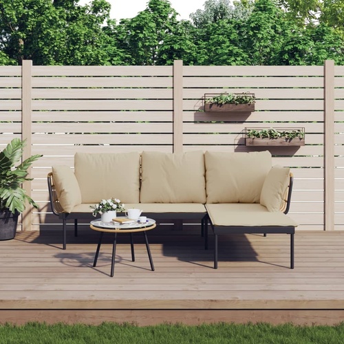3 Piece Garden Lounge Set with Cushions Poly Rattan