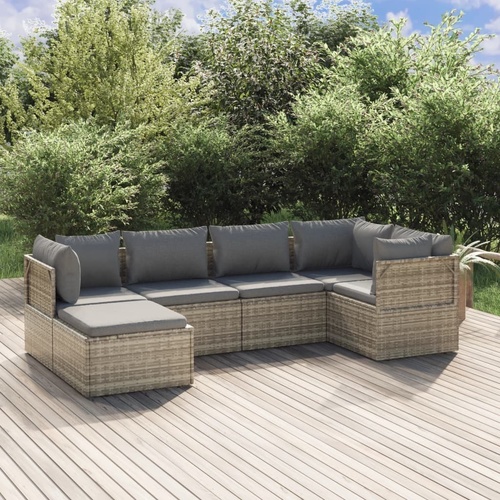 Garden Lounge Set with Cushions Grey Poly Rattan
