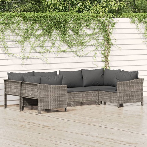 Garden Lounge Set with Cushions Grey Poly Rattan