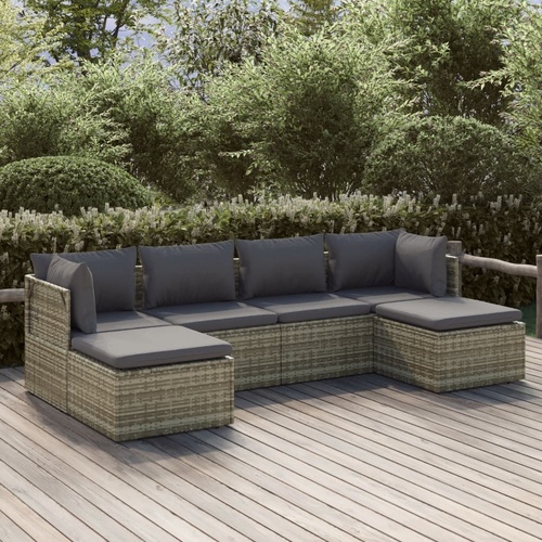 Garden Lounge Set with Cushions Grey Poly Rattan