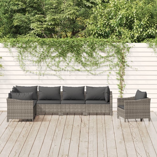 Garden Lounge Set with Cushions Grey Poly Rattan