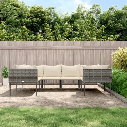 Garden Lounge Set with Cushions Grey Poly Rattan
