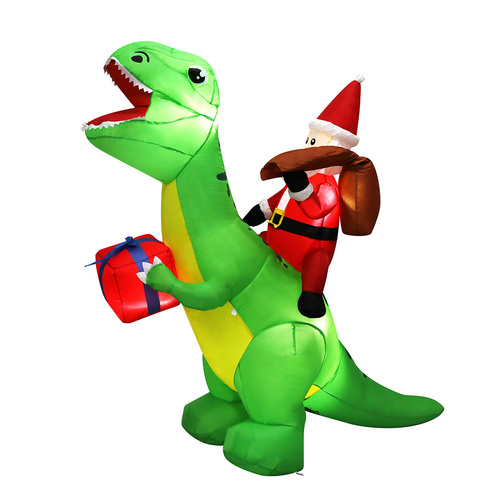 Christmas Inflatables Outdoor Santa Claus Riding Dinosaur Lights Décor - Model-71D076
