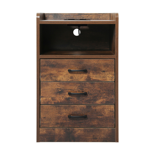 Bedside Table USB Charger Outlet LED Oak - Model-5E9F42