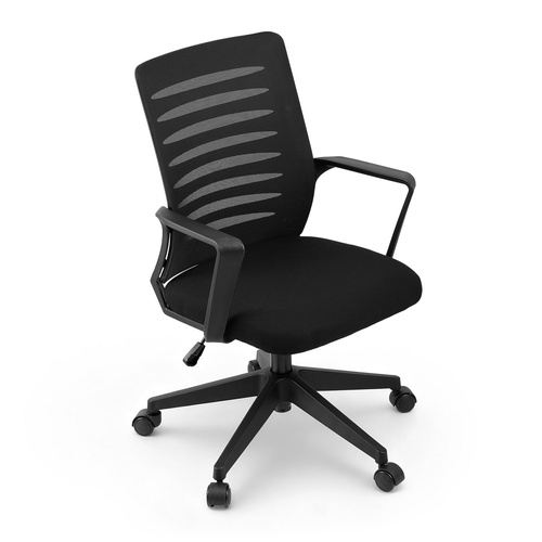 Artiss Ergonomic Office Chair Mesh Computer Desk Chairs with Lumbar Support, Height Adjustment Swivel Chair Mid Back for Home Office Study, Black