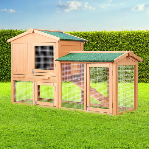 i.Pet Chicken Coop Rabbit Hutch 138cm x 44cm x 85cm Large Chicken Coop House Run Cage Wooden Outdoor
