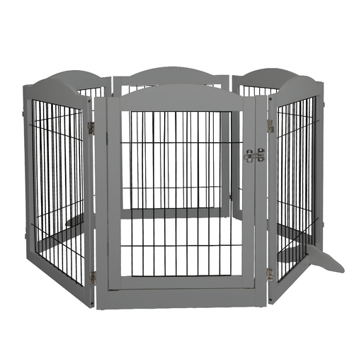 6 Panels Pet Dog Playpen Puppy Grey - Model-352939